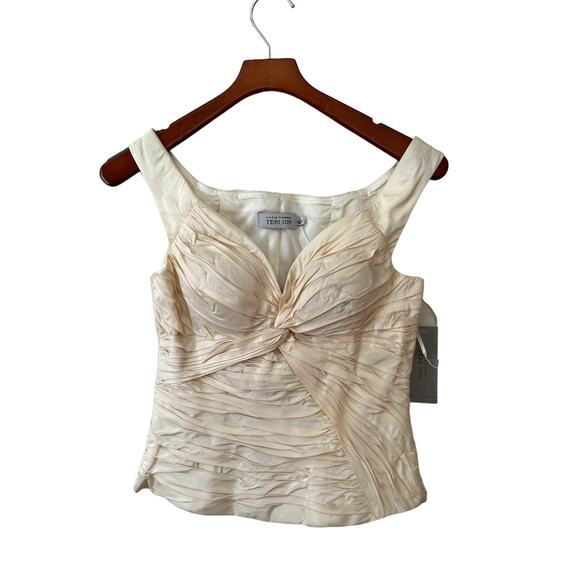 Teri Jon Ricke Freeman Pleated Silk Twist Front Sweatheart Neckline Formal Top - Picture 1 of 7